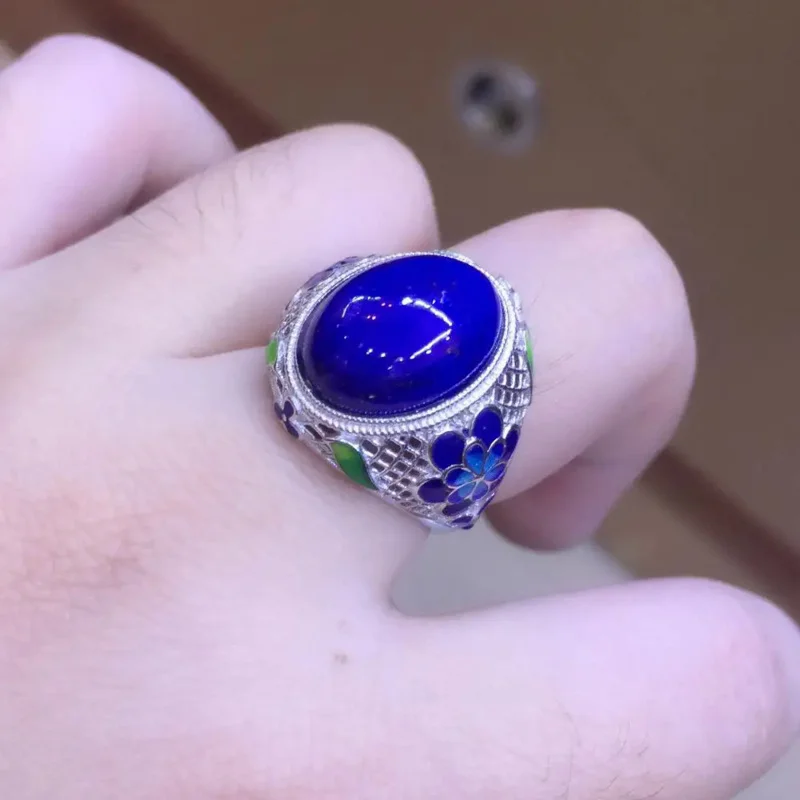 

Женское серебряное кольцо s925 с мозаикой из натурального лазурита, перегородчатой филиграни, регулируемое женское серебряное кольцо