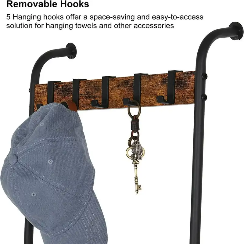 

Ladder Black Farmhouse Leaning Towel Ladder Holder with 2 Metal Baskets, 5 Hooks