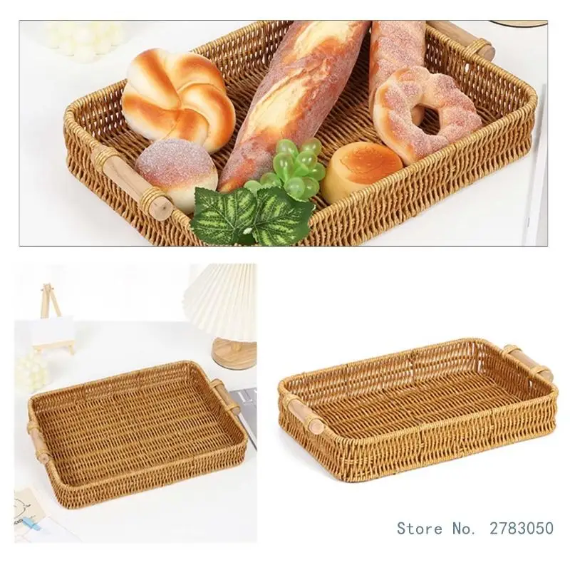 Handmade Wicker Storage Baskets Imitation Rattan Woven Baskets Compact Bread Fruit Home Organization Tray 4