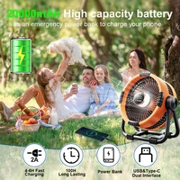 Camping Fan Portable Electric Fan 20000mAh Rechargeable Desktop Air Circulator Wireless Ceiling Electric Fan with Power Bank 5