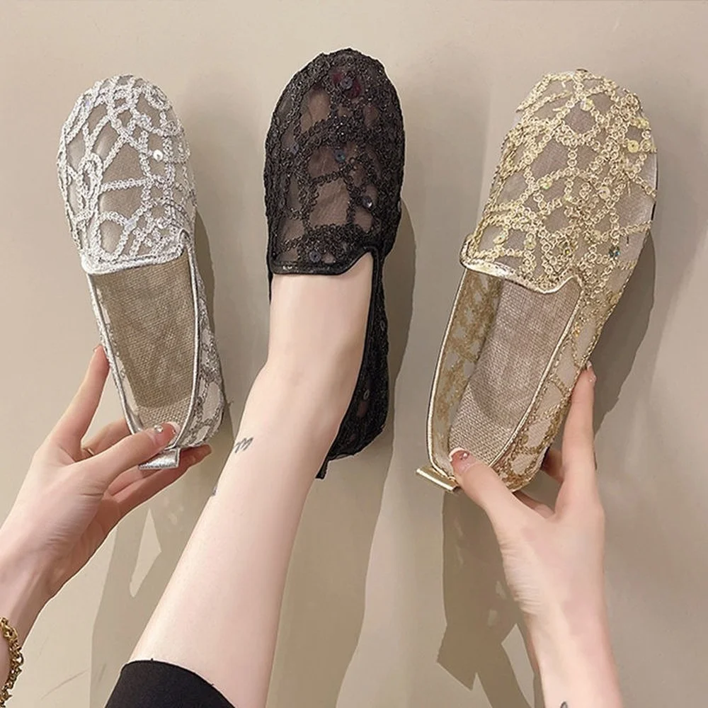 

Сетчатые туфли в рыбацком стиле, слипоны, новинка 2022, удобная обувь на плоской подошве, женская обувь с блестками, повседневные сандалии