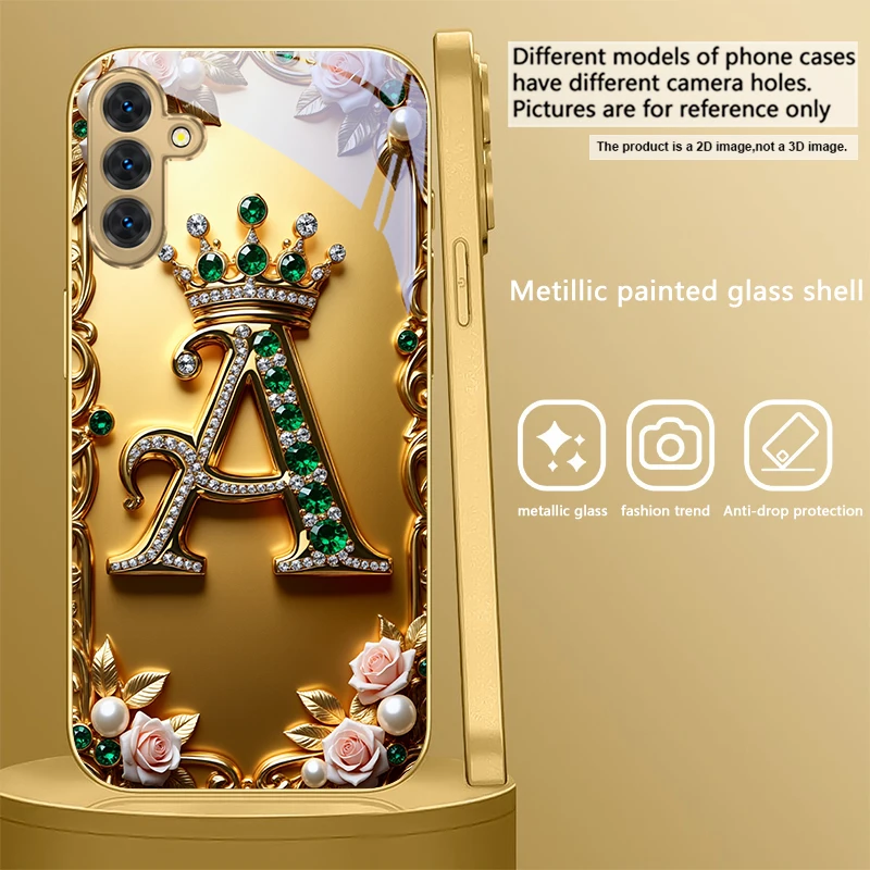 Elegant Golden Glass Phone Case with Ornate S Design