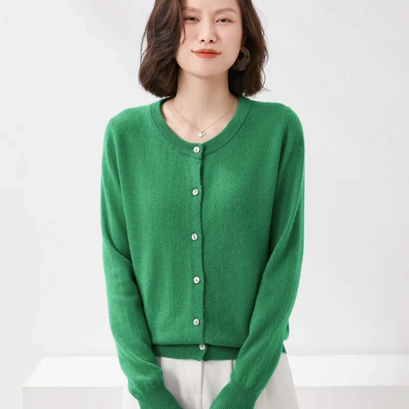 Women's Cardigan Sweater O-neck Spring And Autumn Knitted Cashmere Cardigan Solid Color Single Breasted Women's Basic Top 2024 3