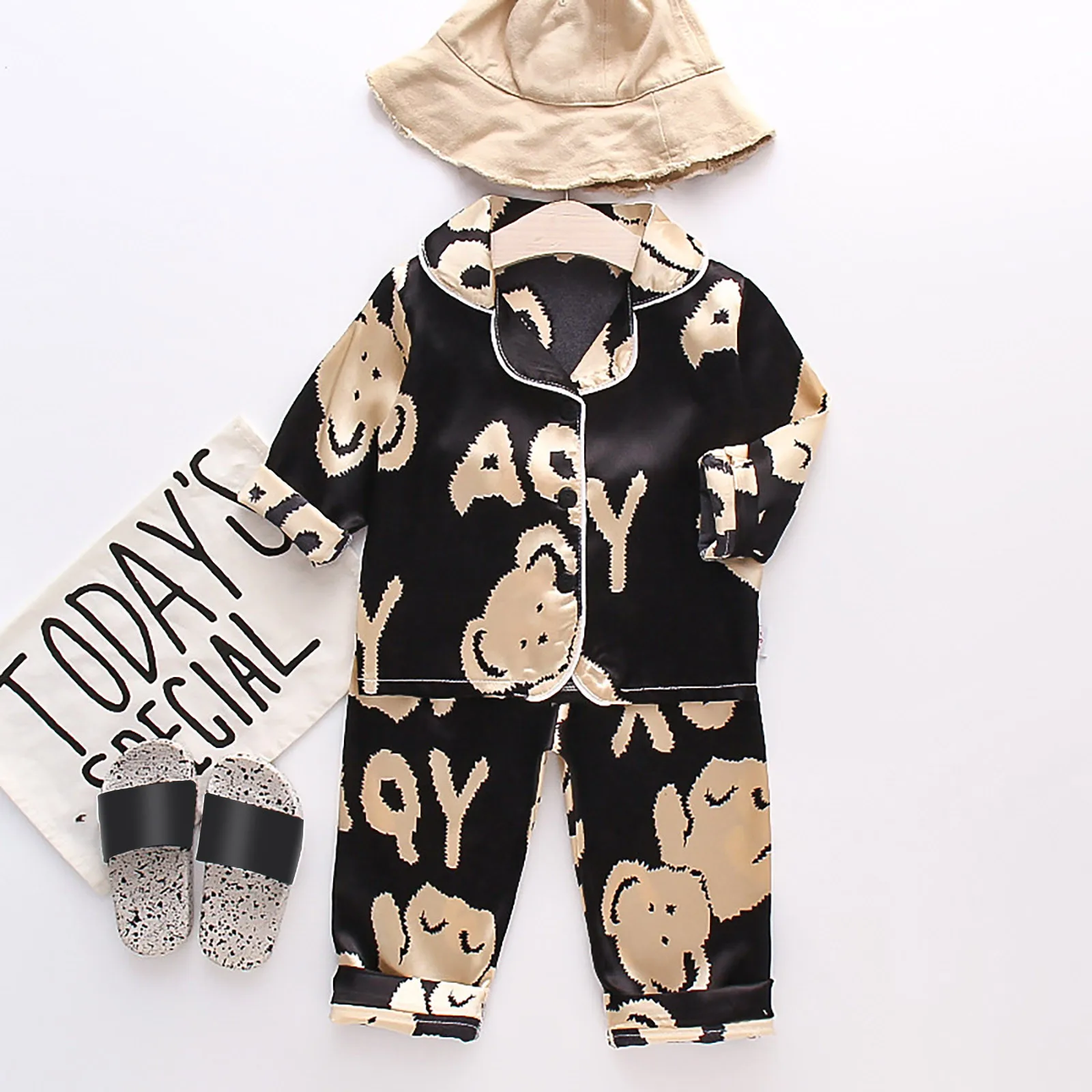 Toddler Kids Baby Boys Girls Satin Cartoon Button Down Shirt Tops + Long Pants Silk Pajamas Sleepwear Kids Pajamas Girls Size 8