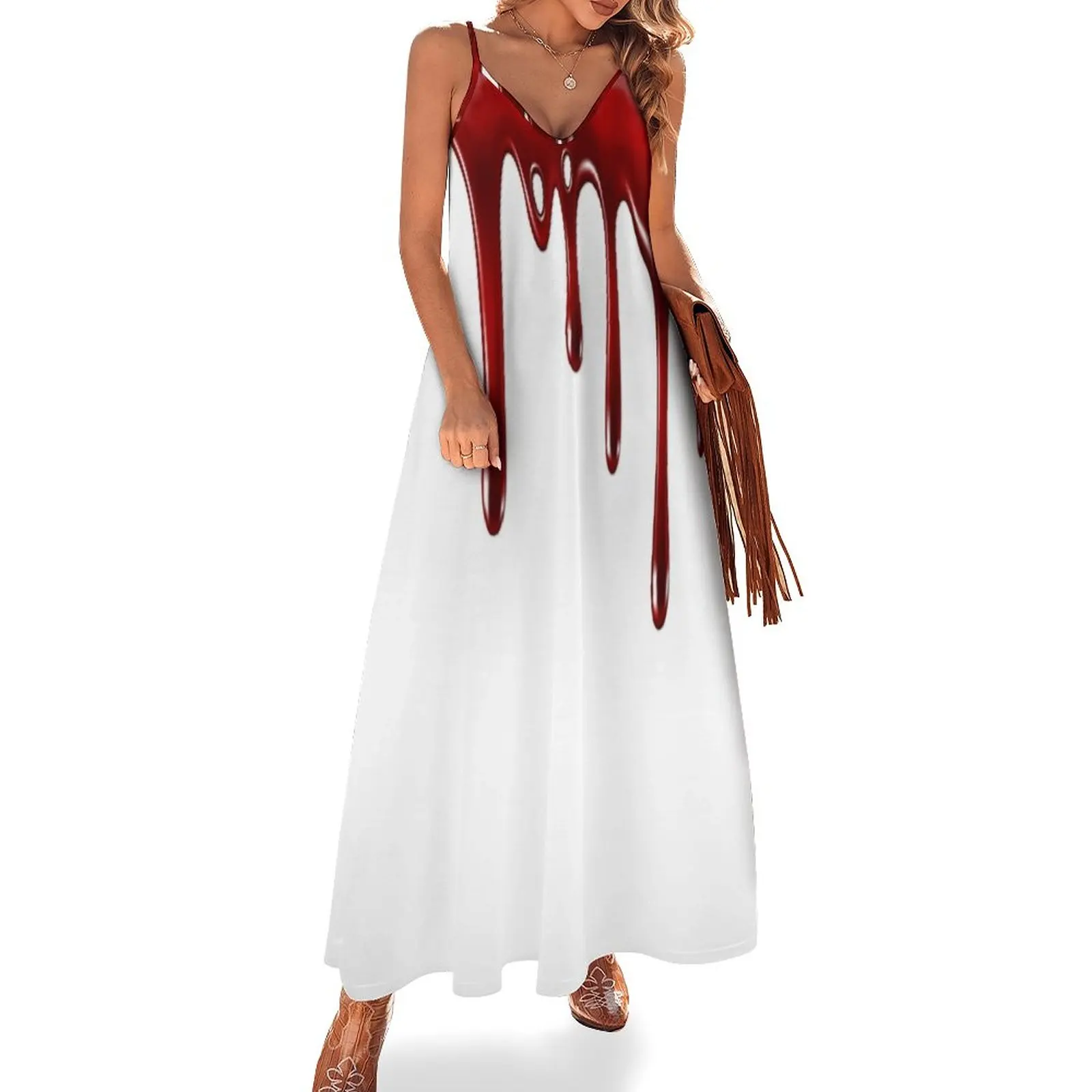 

New Blood Dripping White Sleeveless Dress summer dress womens 2023 dress for women 2023