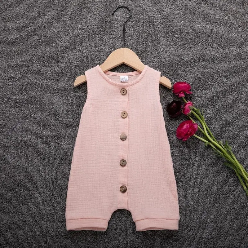 Summer Newborn Infant Baby Boys Girls Rompers Jumpsuits Playsuits Onepiece Cotton Linen Muslin Sleeveless Toddler Baby Clothing Baby Bodysuits made from viscose 