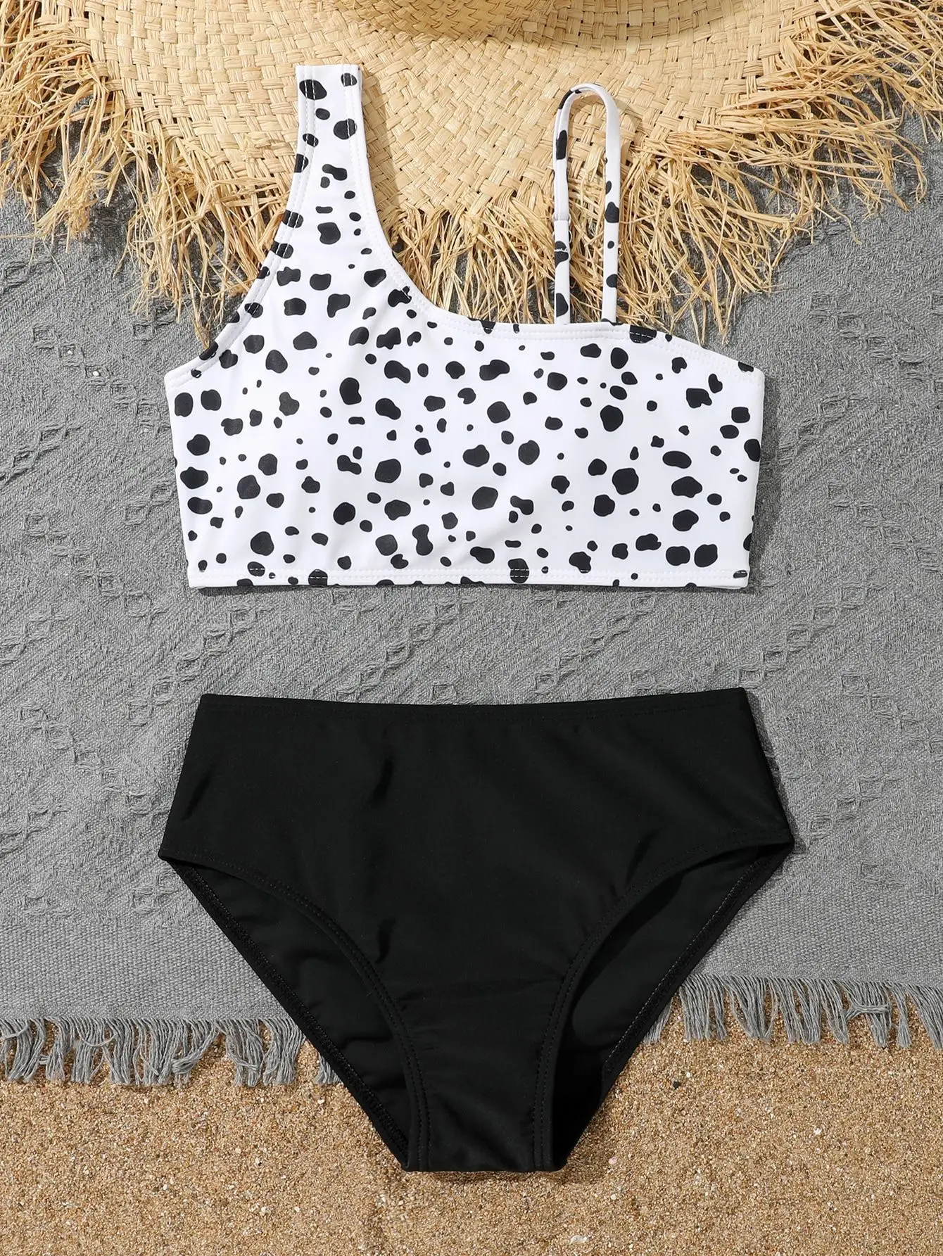 Leopard Bikinis Girls Swimsuit One Shoulder Kids Swimwear Female Children's Bathers Bathing Swimming Swim Suit Beachwear