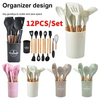 12Pcs Kitchen Utensil Set Silicone Spatula Set with Holder Non-Stick Spatula Set Spatula Spoon Brush Whisk Kitchen Supplies