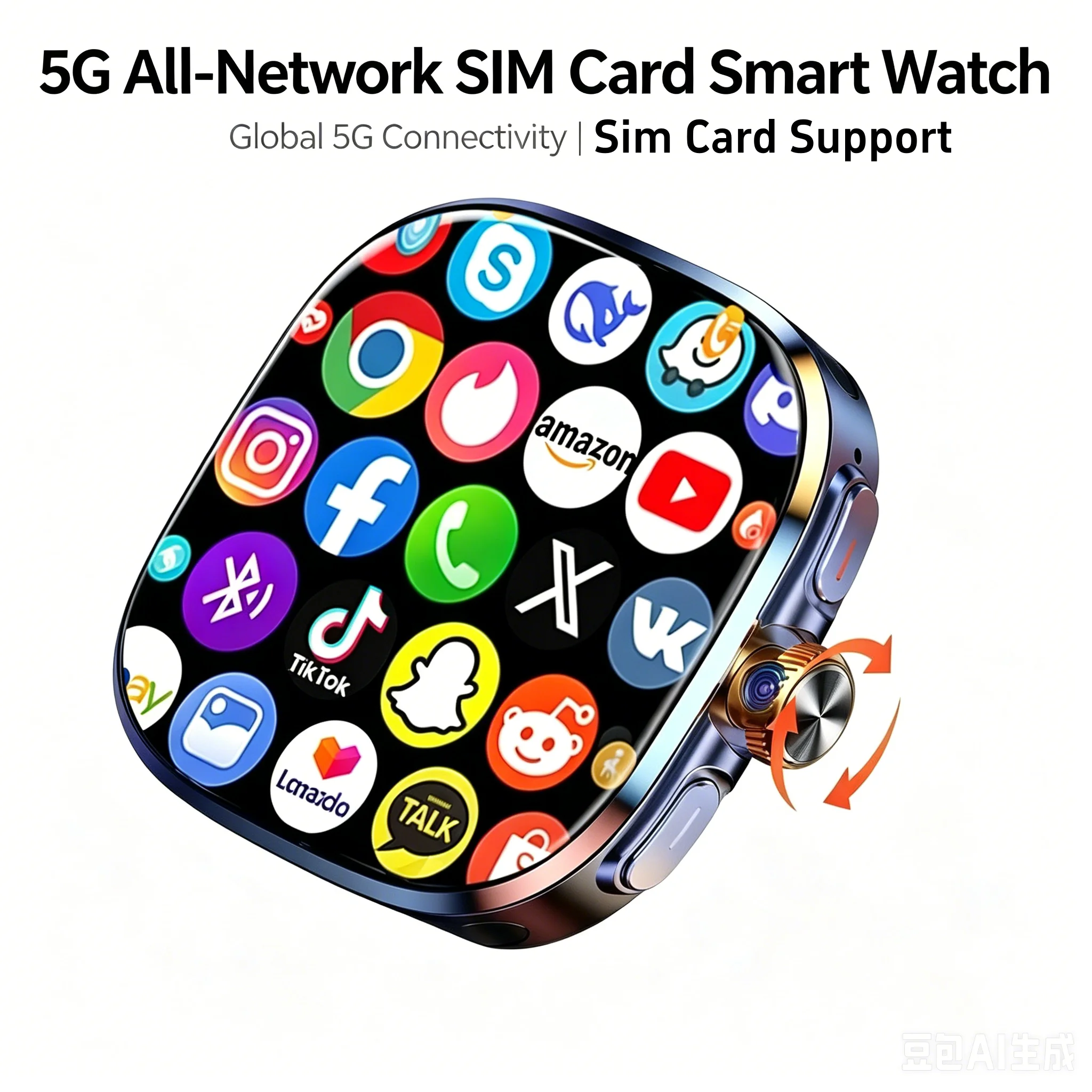 32GB+1024GB 5G LTE 스마트워치 안드로이드 10.0 2.4인치 AMOLED 디스플레이 스마트워치, 800만 화소 풀아웃 카메라, SIM 카드 슬롯, GPS, WIFI 탑재