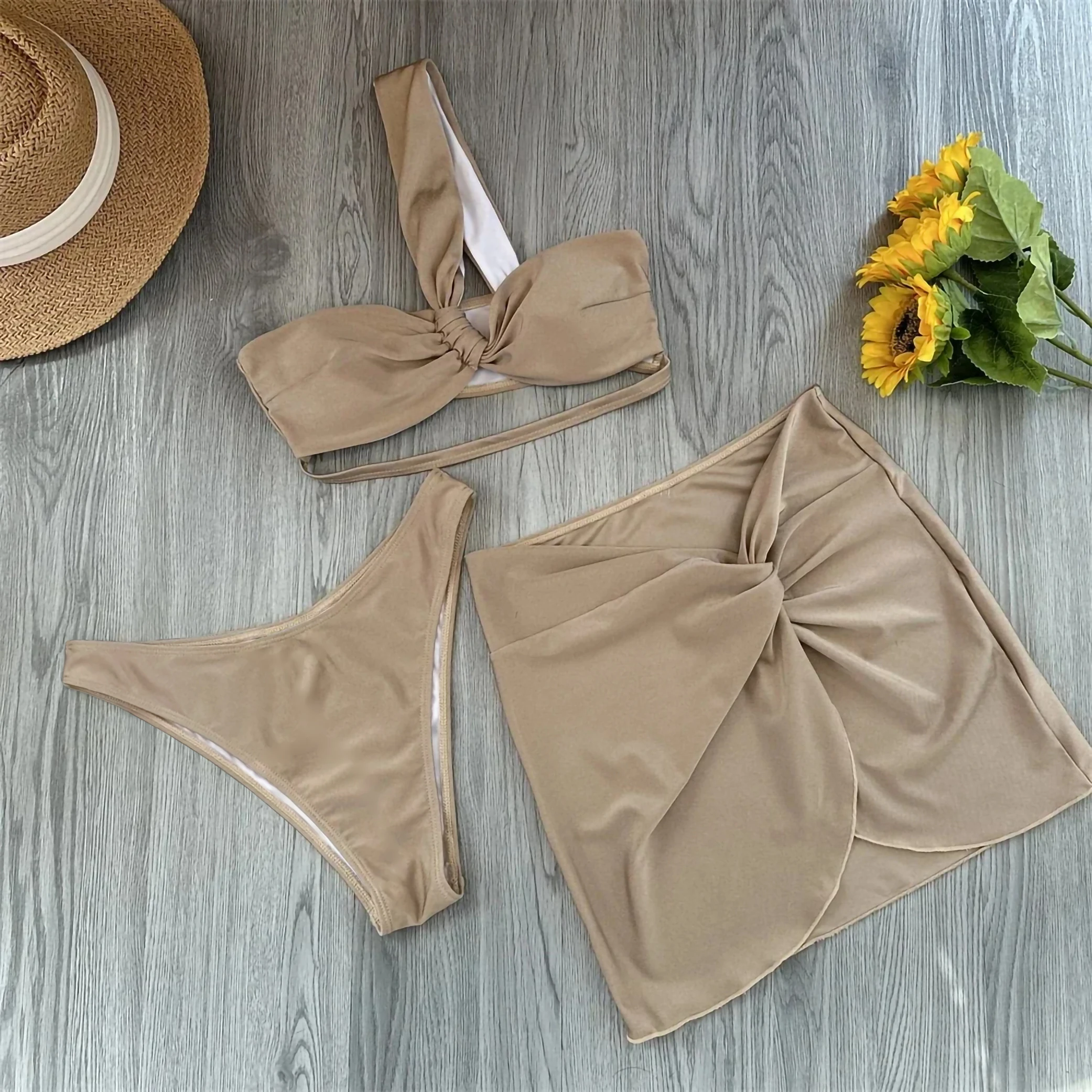 Chic 3-Piece One-Shoulder Bikini Set - Women's Swimwear Beachwear Collection