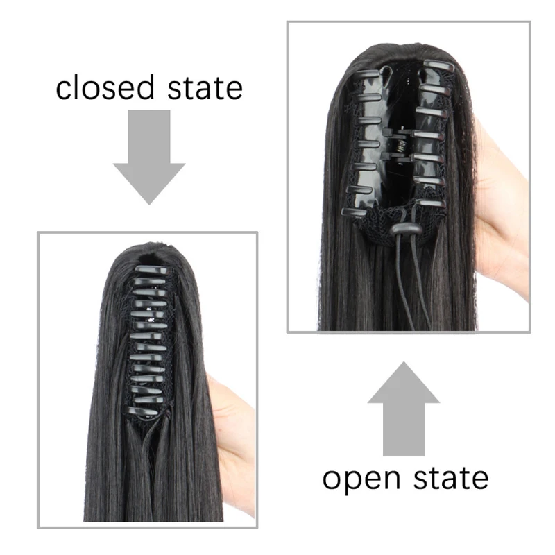 Synthetic 24Inch  Claw Clip On Long Straight Ponytail Natural Soft Hair Extension Black Brown for Women Use