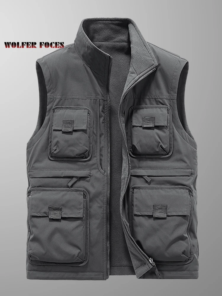 Men's Work Vest MAN Fishing Clothing Winter Coat Sleeveless Jacket Free Shipping Denim Vests Hunting Mesh Jackets Multi-pocket