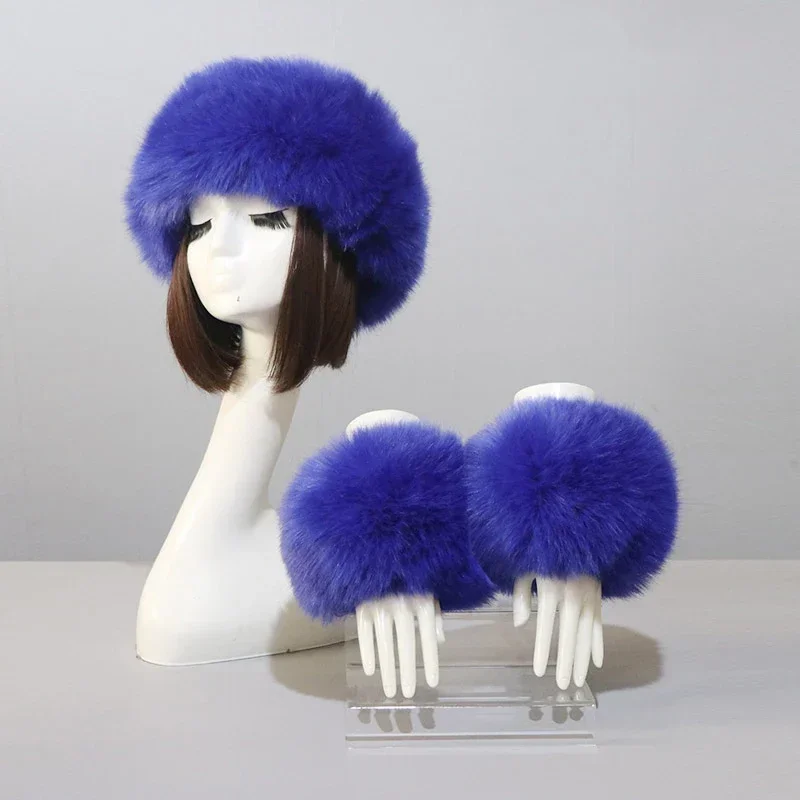 

New Accessary Design Cuffs Female Quality Imitation Fur Hat Fashion Fox Faux Caps Winter Suit Warmth Sleeves Set Autumn Hats