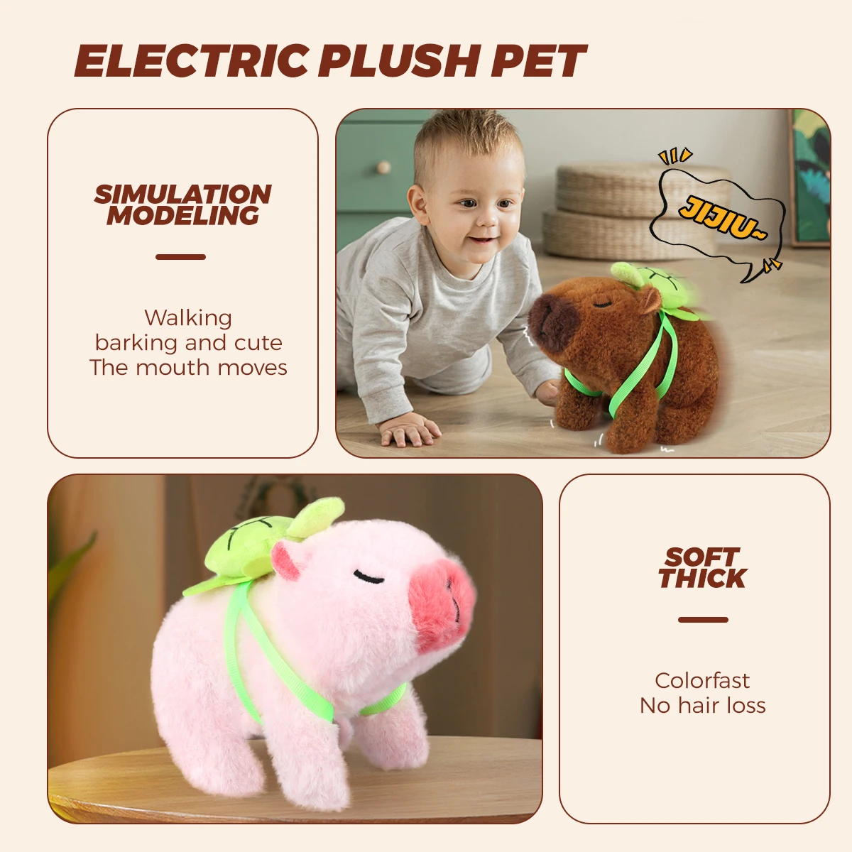 1Pc Simulation Electronic Plush Capybara Back Turtle Walking Sound Moving Mouth Doll Pet Toys For Birthday Gift