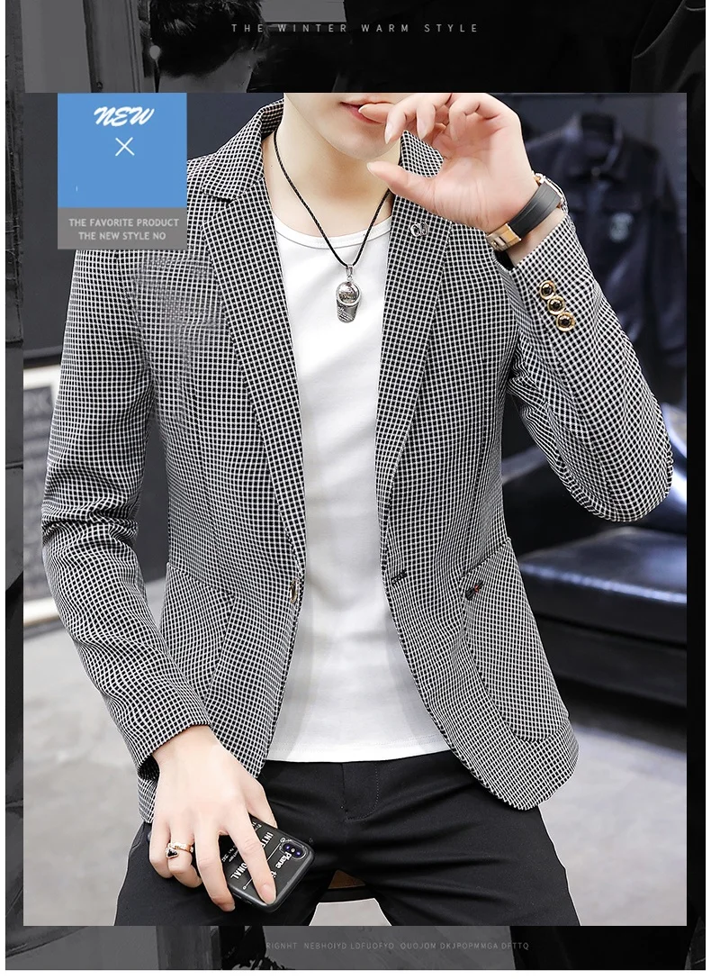 Description Picture 3 of itemNew boutique fashion trend casual suit men's suit Korean version slim handsome single west jacket men's small suit