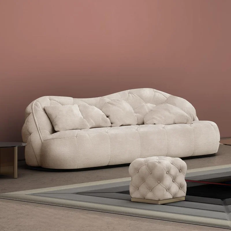 

Italian minimalist designer nubuck technology fabric cloud sofa simple modern living room pull buckle three-person sofa