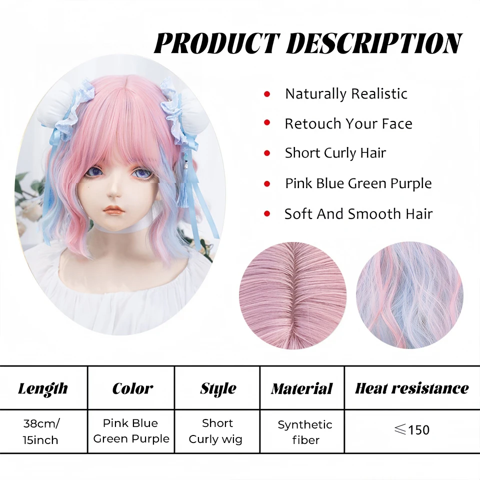 Synthetic Curly Bob Wig for Women with Bangs