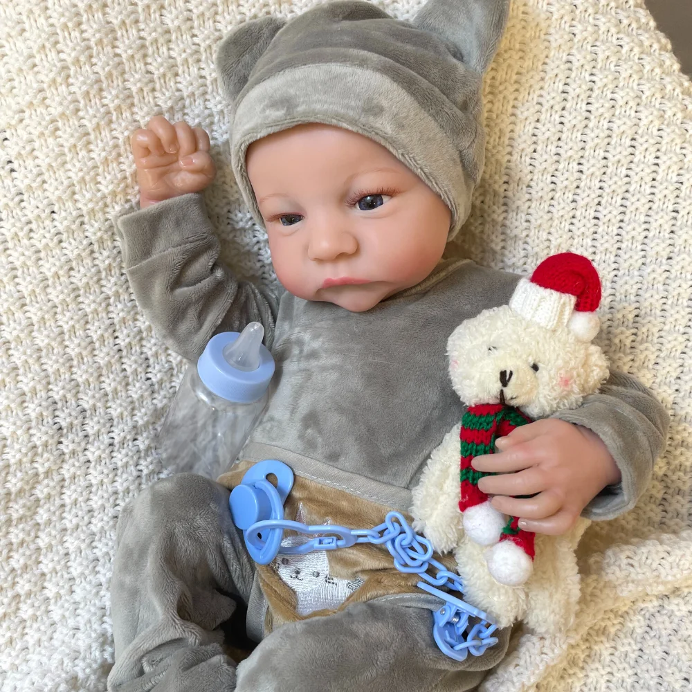 

19inch Already Painted Finished Reborn Baby Doll Levi Awake Newborn Baby Size 3D Skin Visible Veins Collectible Art Doll