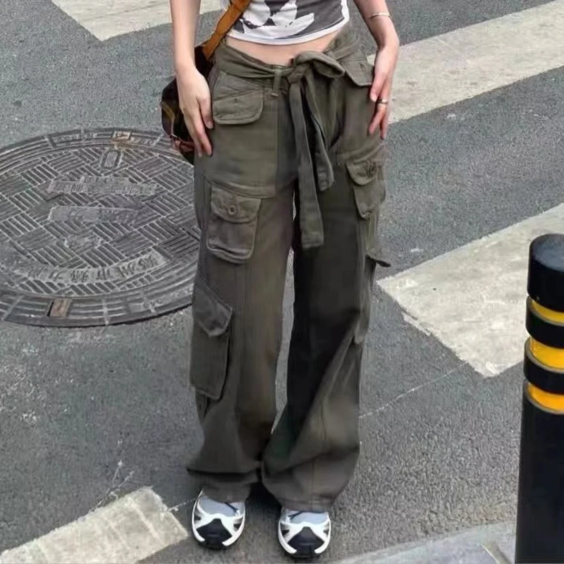 

Women Cargo Pants Casual Korean Y2k Vintage Style Baggy Drawstring Trousers Harajuku Streetwear Loose Casual Wide Leg Sweatpants