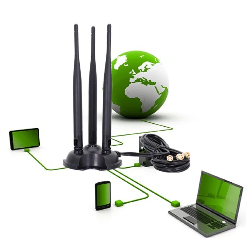 3*3 2.4G 5.8G Dual Band Extension Cable with Magnetic Base 12DB RPSMA Antenna for WIFI Router Networking Wireless Network Card