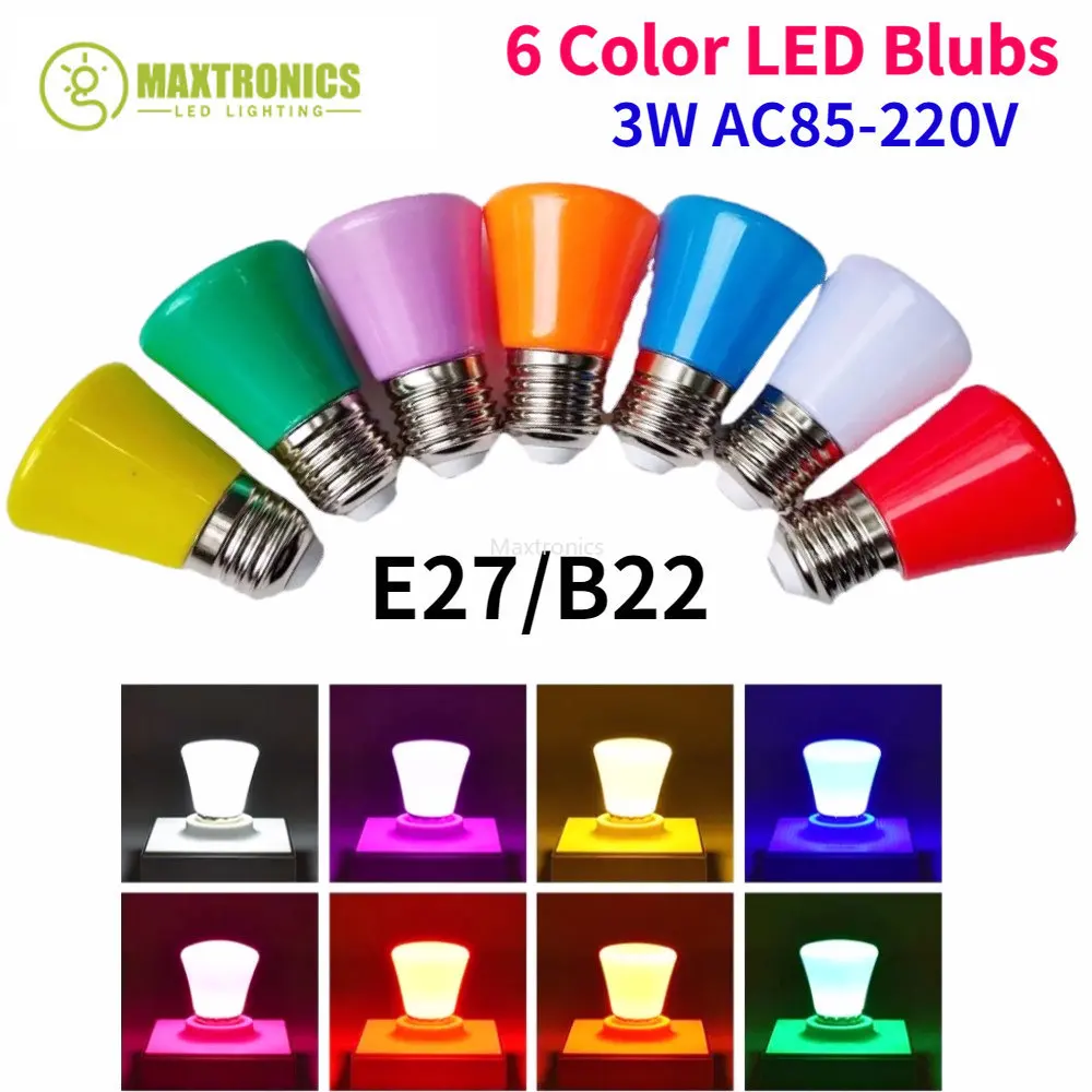

10Pcs AC85-220V LED Blubs Colorful E27/B22 SMD2835 Red/Blue/Green/Pink/White Light Bulb 3W For Holiday Party Bar Home Lighting