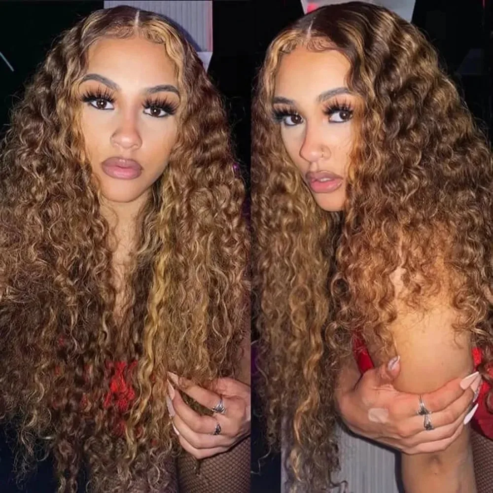 13x6 p427 Color Human Hair Highlight Ombre Deep Wave Lace Frontal Wig Curly Wig 13x4 HD Lace Front Wig Water Wave For Women 1