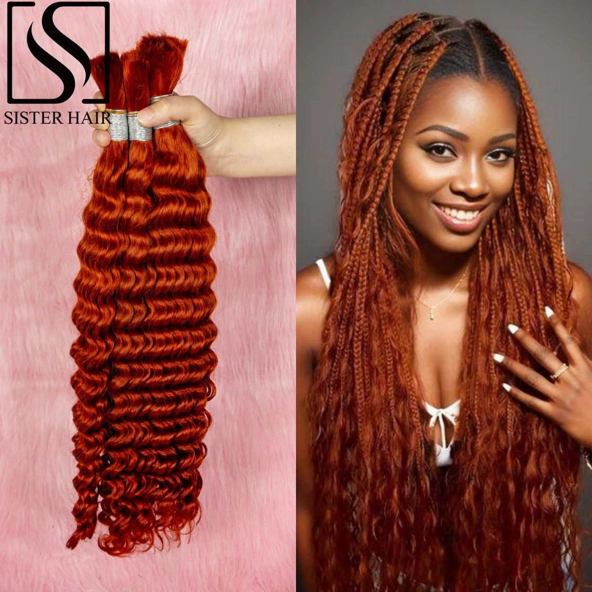 

26 28 Inch Deep Wave Human Hair Bulk Ginger Orange Human Hair for Braiding Unprocessed No Weft 100% Vingin Hair Bulk Extensions