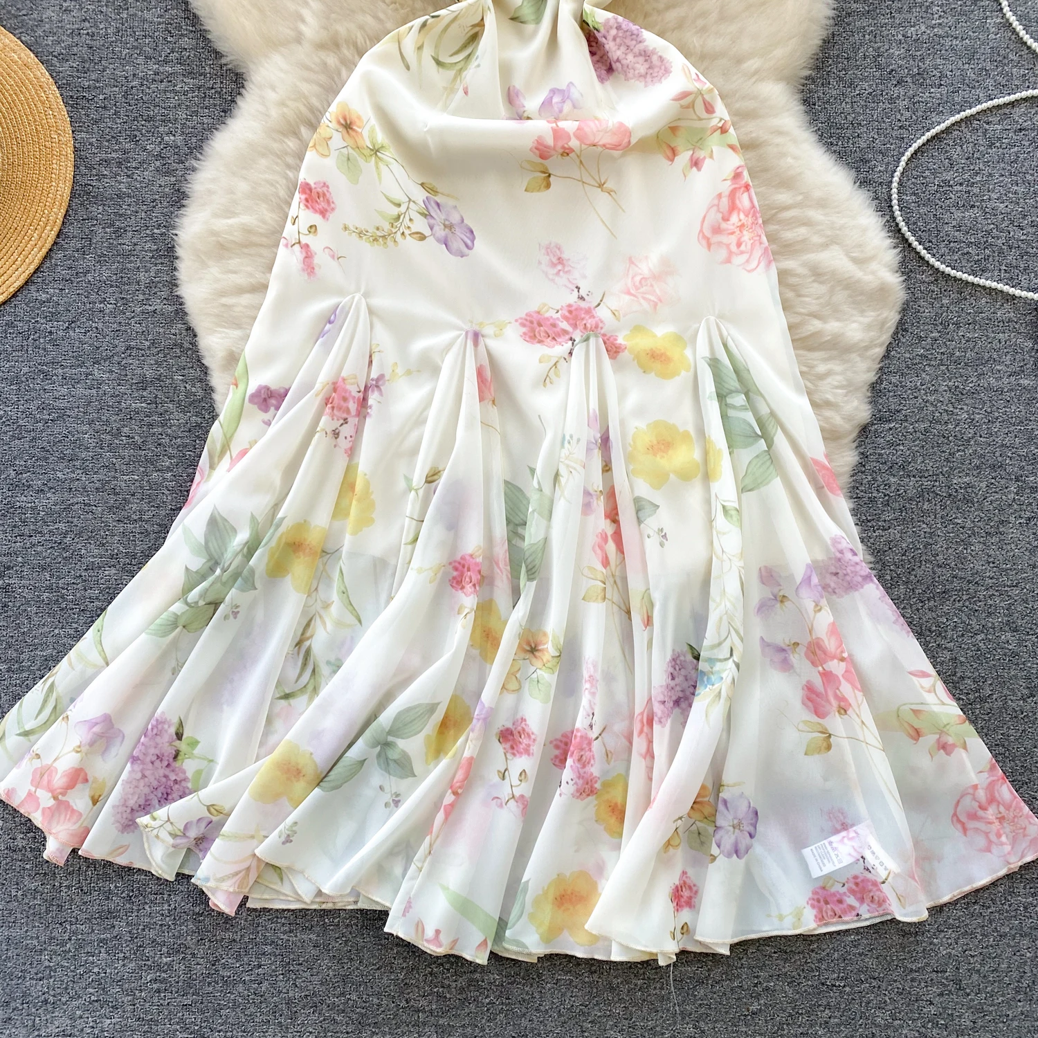 French Elegant Beach Dress New Women Sexy Floral Printed Slim Mid Length Ruffled Party Dresses Ladies Summer Long Robe