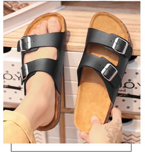 New Leather Birkenstock Cork Flip-flops Male Couple Retro Summer Wear Muller Slippers Fashion Casual Beach Sandals Size 36-46