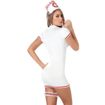 Women's Nurse Role-play Hat Dress Set Sexy Cute Style Doctor Uniform European American Erotic Lingerie Seduction Zipper_voghion.com