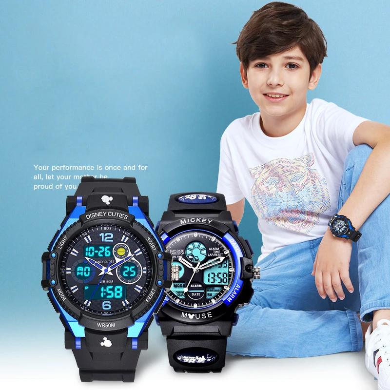 

Disney Mickey Digital Watch Male Sports Wristwatch Boy Watches for Kids LED Waterproof Alarm Clock Shockproof 5Bar