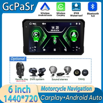 Schermo Incell di navigazione per moto da 6 pollici 1440 * 720 Wireless CarPlay Android Auto Moto GPS Motore DVR Monitor TPMS Opzionale