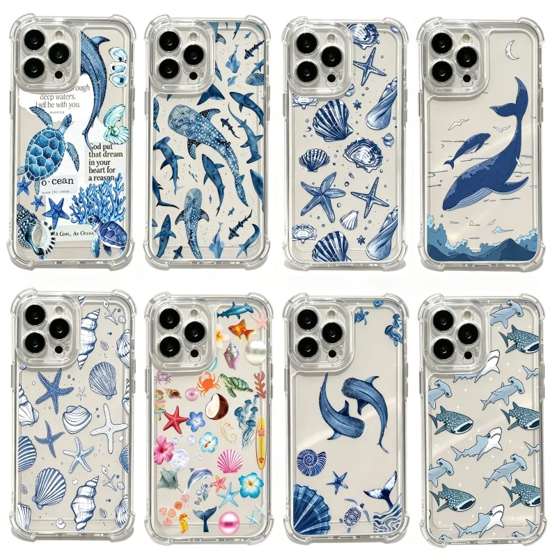 Nautical Shark & Whale Pattern Soft Phone Case