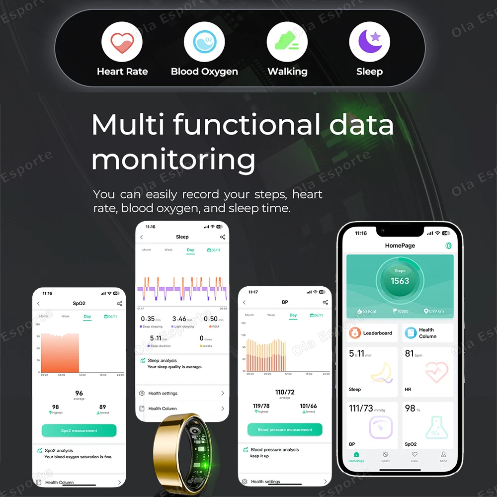 2025 New Smart Ring Heart Rate Blood Pressure Sleep Monitoring Motion Tracking IP68 Waterproof Men Women Smart Ring Holiday Gift 2