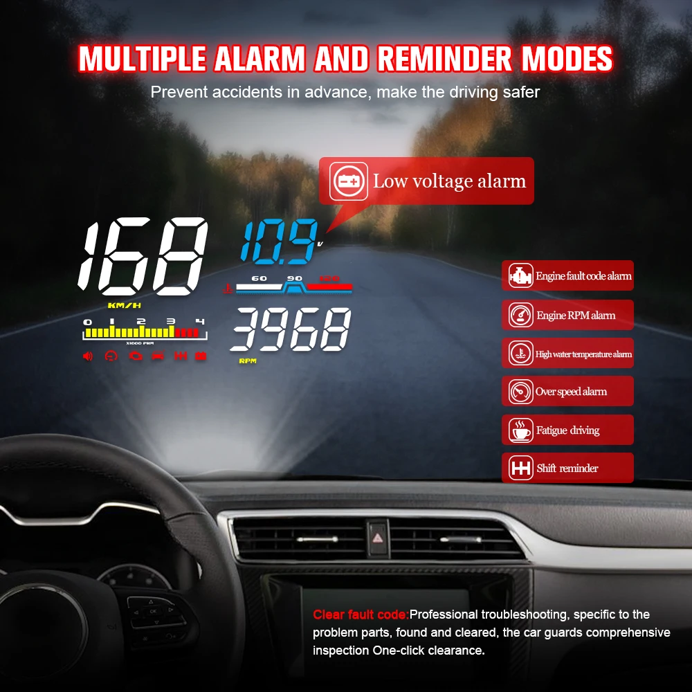 

Head Up Display D5000 OBD2 HUD Digital Speedometer Windshield Projetor Meter Diagnostic Tool Overspeed Alarm LED Electronic Auto