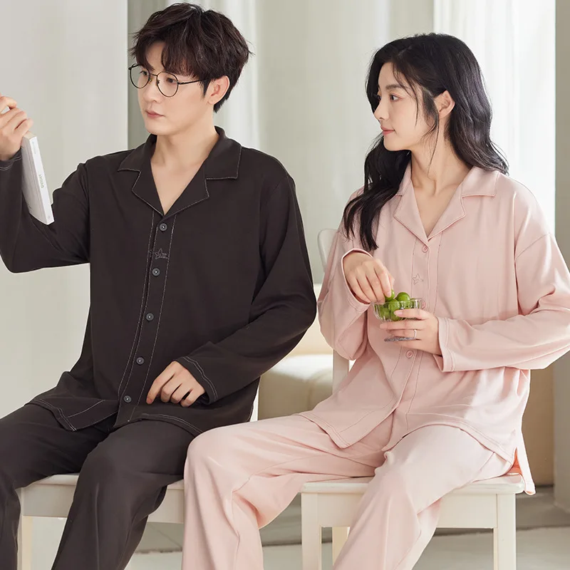 100% Cotton High Quality Couples Pajamas Set Korean Fashion Cardigan Sleepwear Women and Men Matching Loungewear pyjama homme couples cotton waffle nightwear korean fashion cardigan home clothes women and men matching pajamas set pijamas mujer hombre