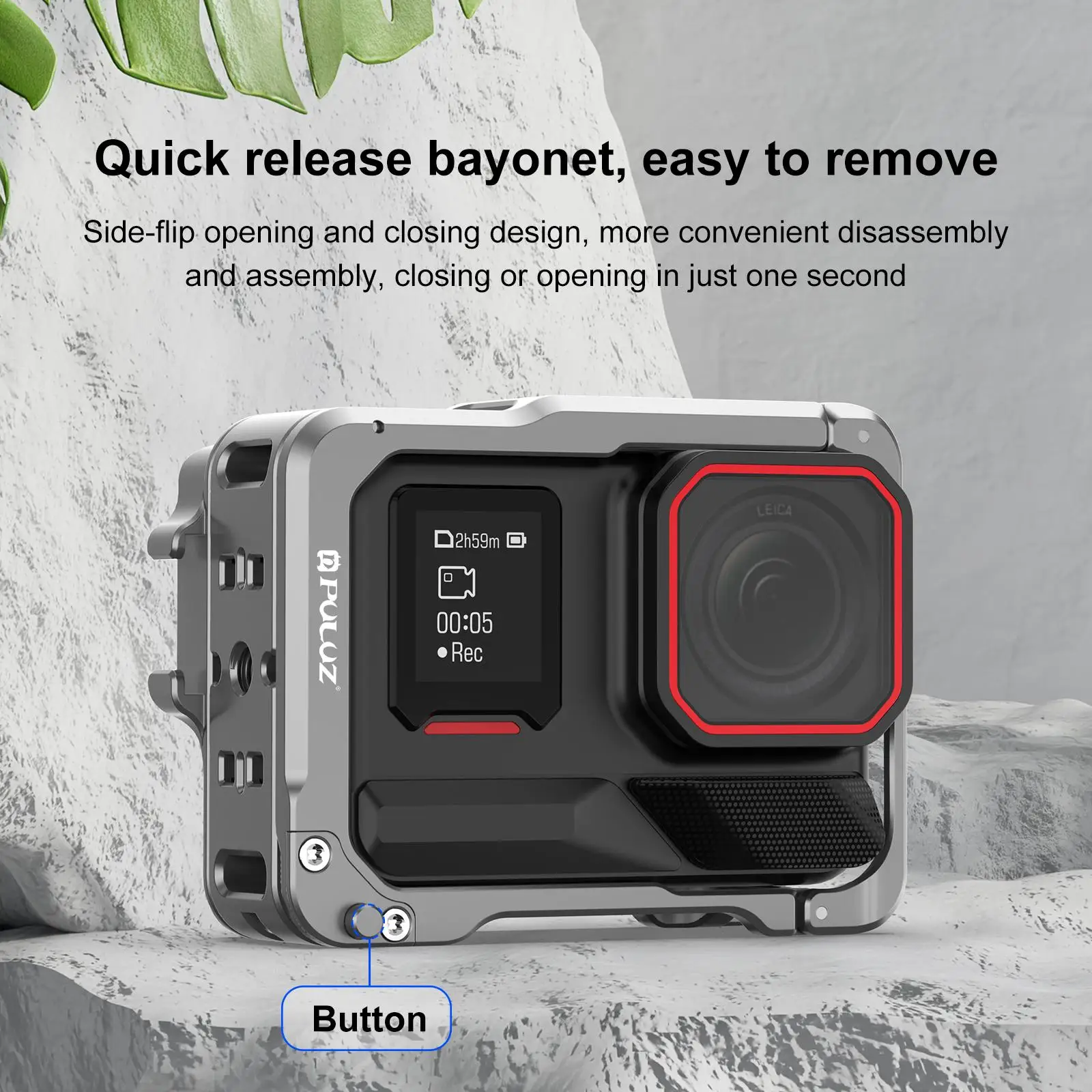 PULUZ Aluminum Alloy Protective Cage Rig Dual Cold Shoe Housing Frame For Insta360 Ace Pro 2 Protective Cage