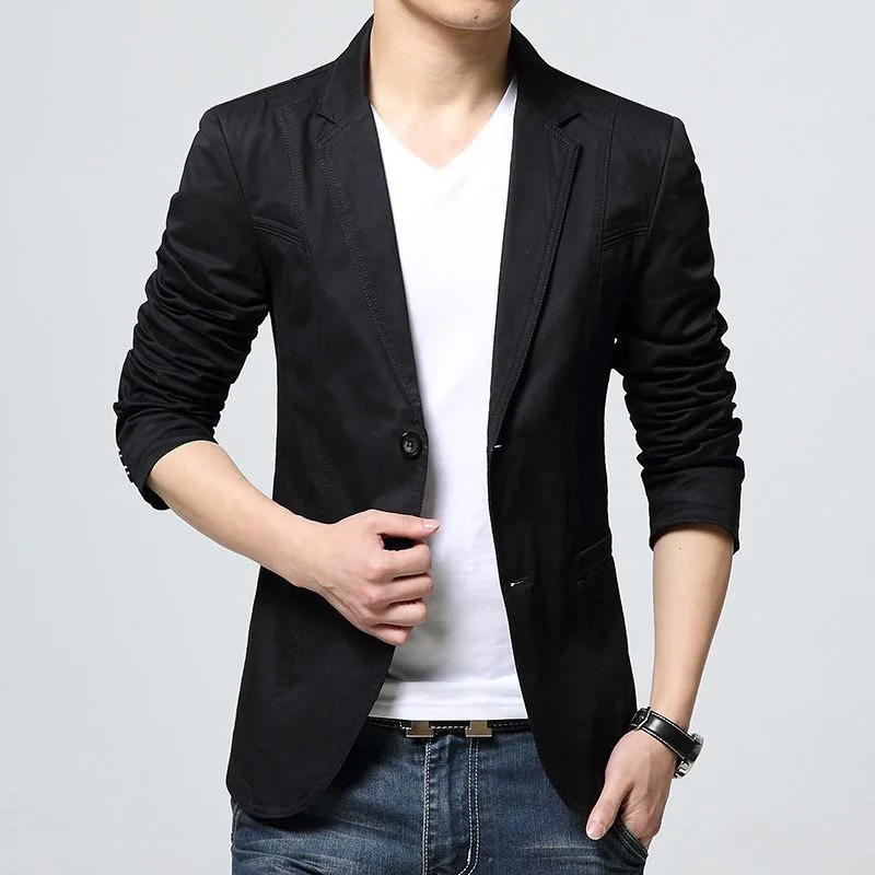 Men's suit jacket Casual Men's Small Suit Black Apricot Loose Coat