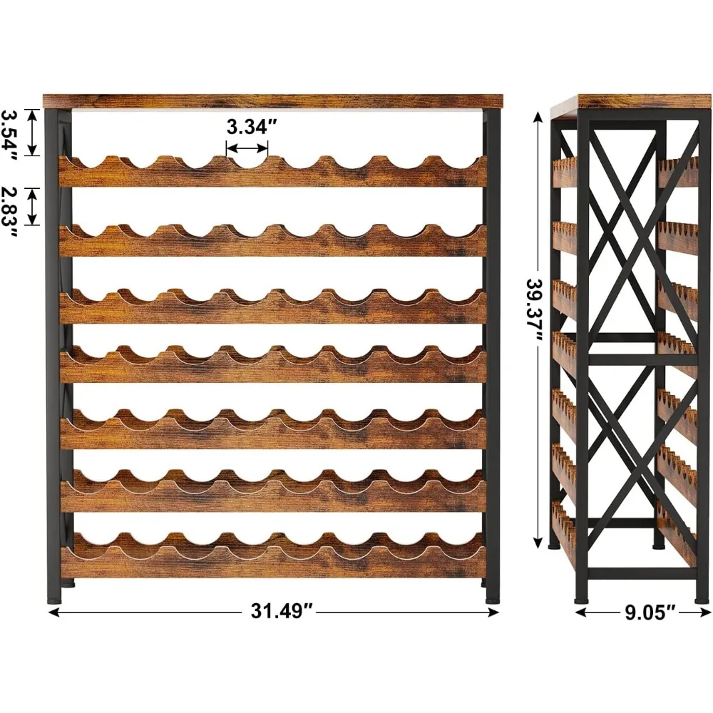 56-Bottle Freestanding Wine Rack, Wooden Wine Rack Storage Shelf, Stackable Bottle Rack with Tabletop for Living Room