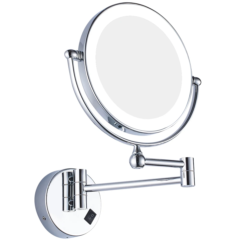 GURUN 8'' LED Lighted Wall Mount Double Sided Vanity Makeup Mirror Polished Chrome 5/7/10X Magnifying Bathroom Hotel Direct Wire 8 inch 360 degree swivel 3x 5x 10x magnifying makeup mirrors wall mount two sided bathroom magnification vanity mirror flexible