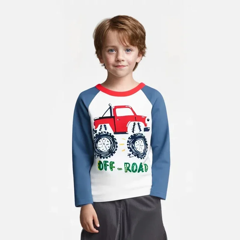 2025 Autumn T Shirt Cartoon Car T-shirt Boys Girls Baby Kids Clothes Cotton Long Sleeve Top for Boy Children's Clothing 2-9 Year 2