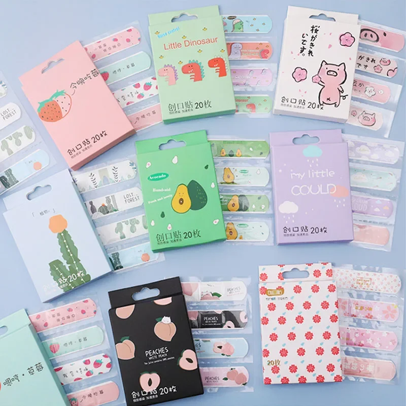 20pcs Cute Cartoon Patterned Curved Patch Wound Strips Dressing Adhesive Plaster Bandages Band Aid for Children Banditas