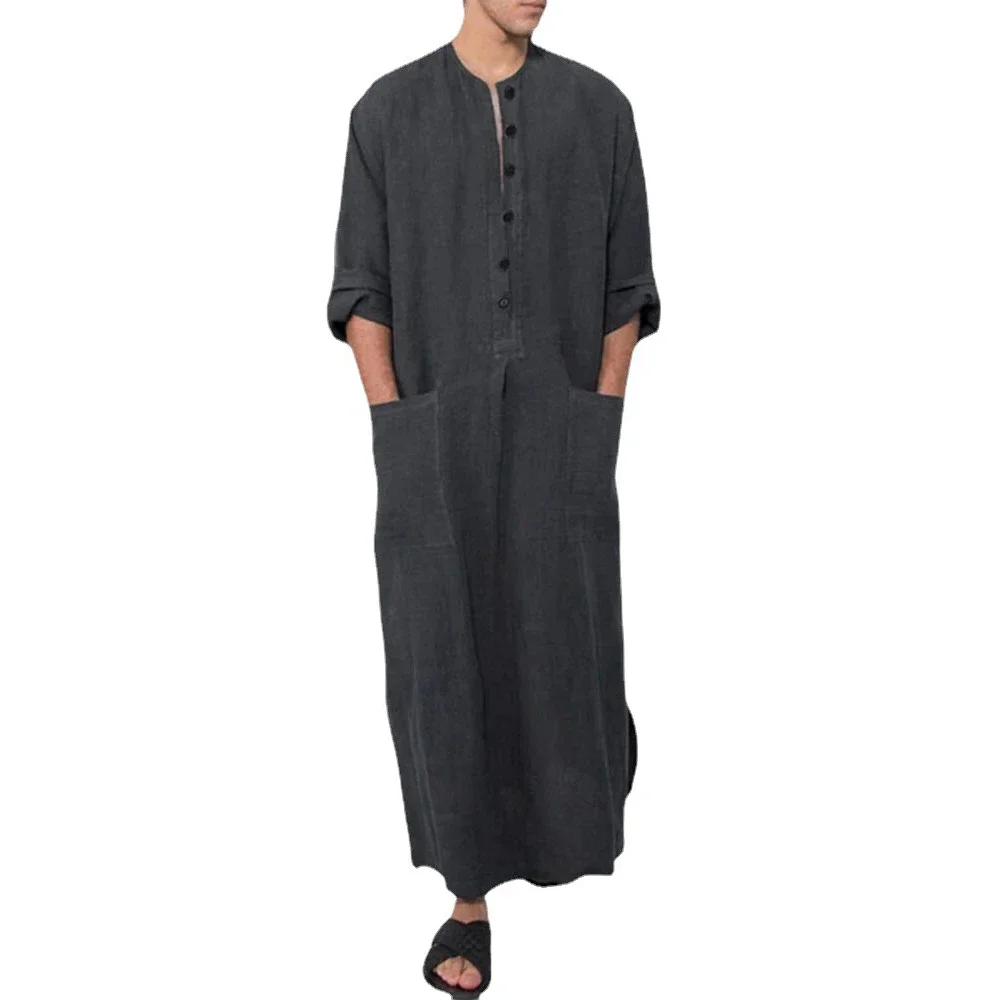 Muslim Men Jubba Thobes Arabic Pakistan Dubai Kaftan Abaya Robes Islamic Clothing Saudi Arabia Black Long Blouse Dressing