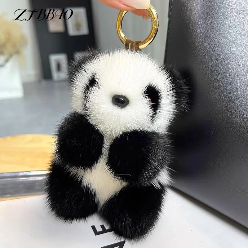 

Cute Imitation Mink Fur Panda Small Panda Plush Doll Women Bag Ornaments Car Keychain Cute Bear Car Key Chain Fashion Gift