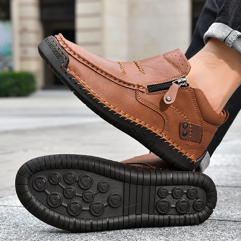 Leather Men Casual Shoes Handmade Breathable Mens Loafers Fashion Men Sneakers Moccasins Luxury Brand Boat Shoes