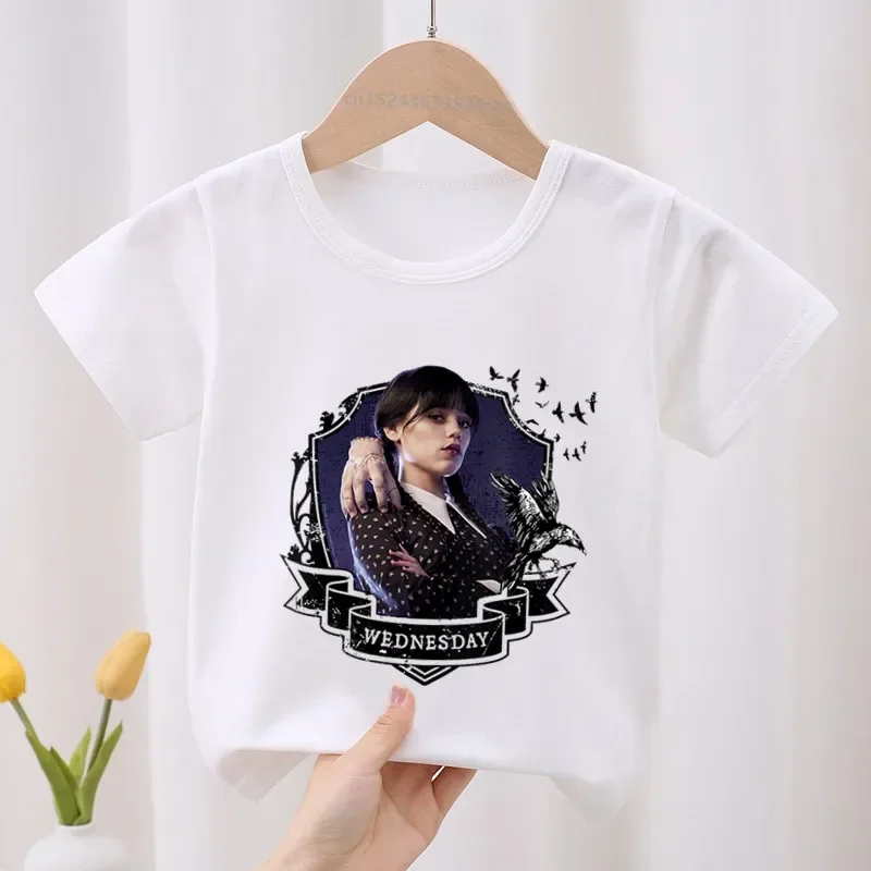 Hot Serials Wednesday Addams Kid Cotton T-shirt Fashion Children's Clothes Summer Baby Girls Clothing Boys Short Sleeve T Shirts 5