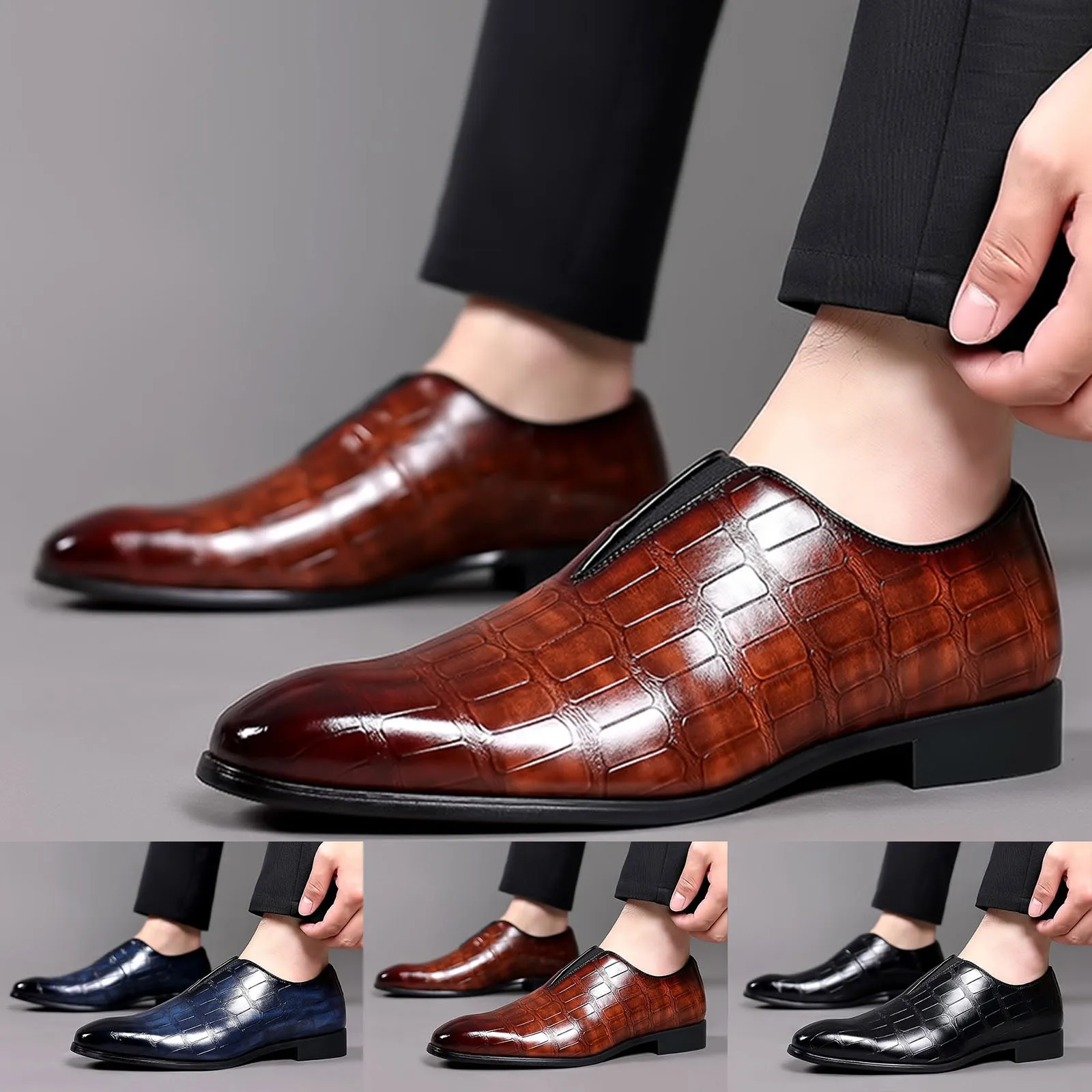 2024FashionBusinessShoesPatentLeatherMenDressWeddingLeather