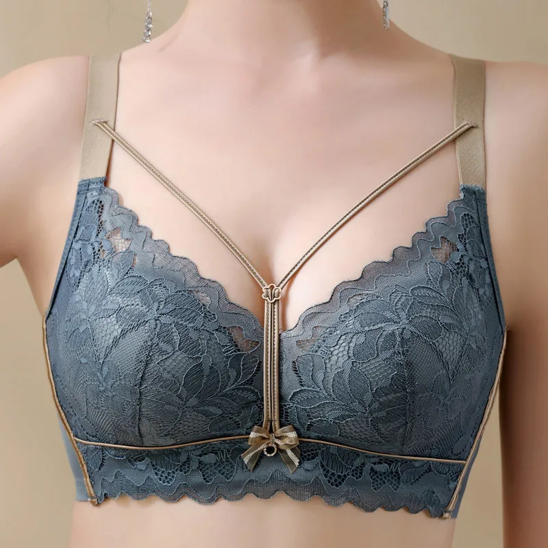 

High Quality Underwear Women's Adjustable Breast Holding Sexy Lace Small Chest Gathering Bra Wireless Anti-Sagging Breast Bra