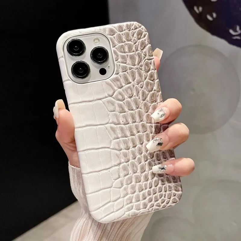 Crocodile Grain Leather Case iPhone 16 13 14 11 12 15 Pro Max XR XS 17air 17pro max cases Gradient Hard PC Shockproof Cover