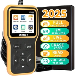 Advanced OBD2 Diagnostic Scanner - Comprehensive Engine Code Reader with Data Stream, I/M Readiness, Voltage Test, and Erase Functions (YELLOW)